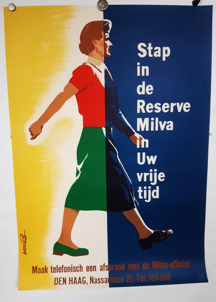 Originele poster voor de MILVA reserves, Verzamelen, Rechthoekig Staand, Verzenden, Zo goed als nieuw, A1 t/m A3