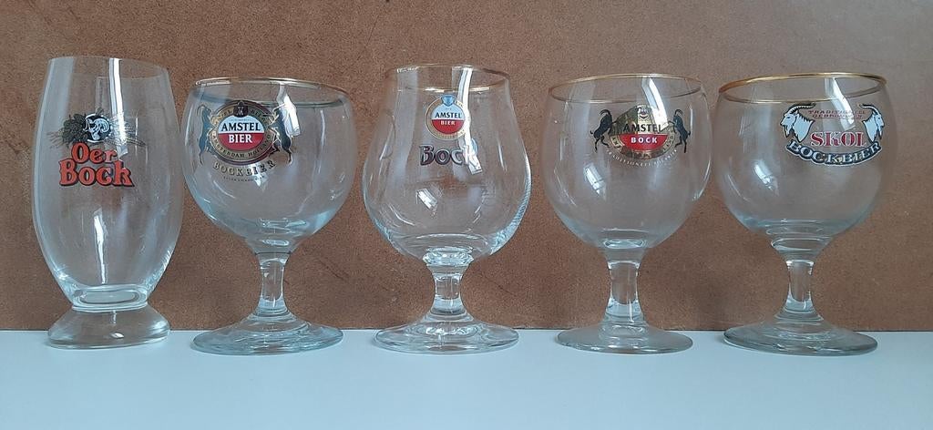 9 verschillende Bokbierglazen, Ophalen, Zo goed als nieuw, Glas of Glazen, Overige merken