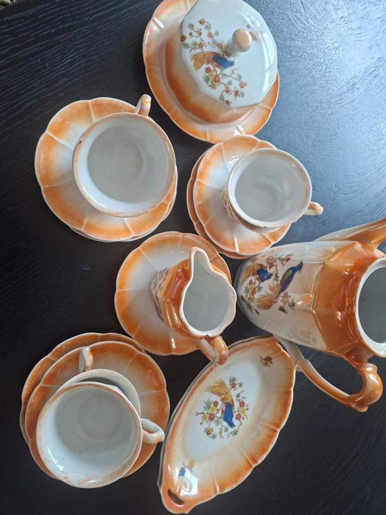 Vintage Japans theeservies met vogeldecoratie, Antiek en Kunst, Antiek | Servies compleet, Ophalen of Verzenden