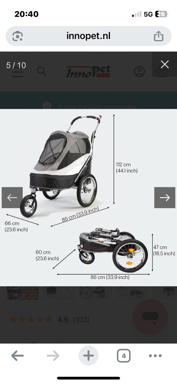 Innopet hondenbuggy- Sporty Dog Trailer Deluxe, Ophalen, Gebruikt