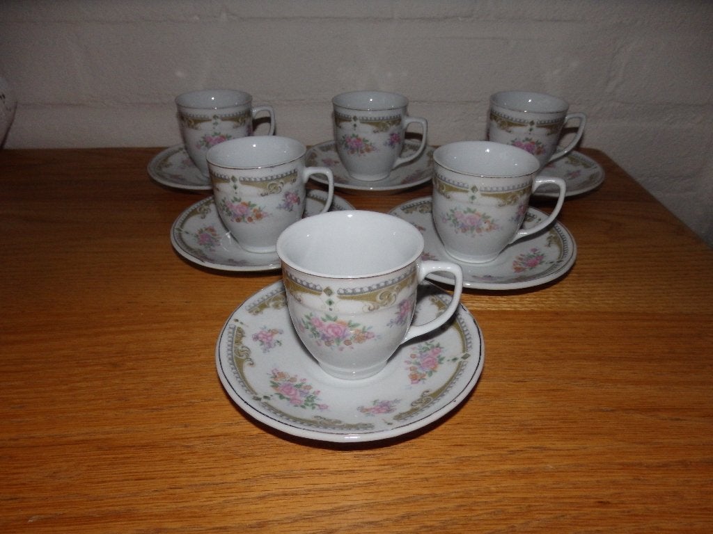 6 kleine chinese kop en schotels mokka kopjes, Antiek en Kunst, Ophalen of Verzenden