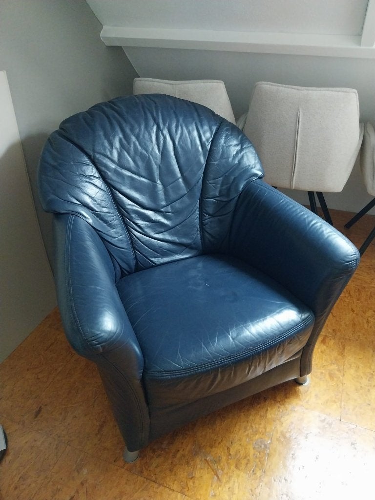 Gratis Fauteuil blauw (stoel) leer, Ophalen, Gebruikt, 50 tot 75 cm, Leer