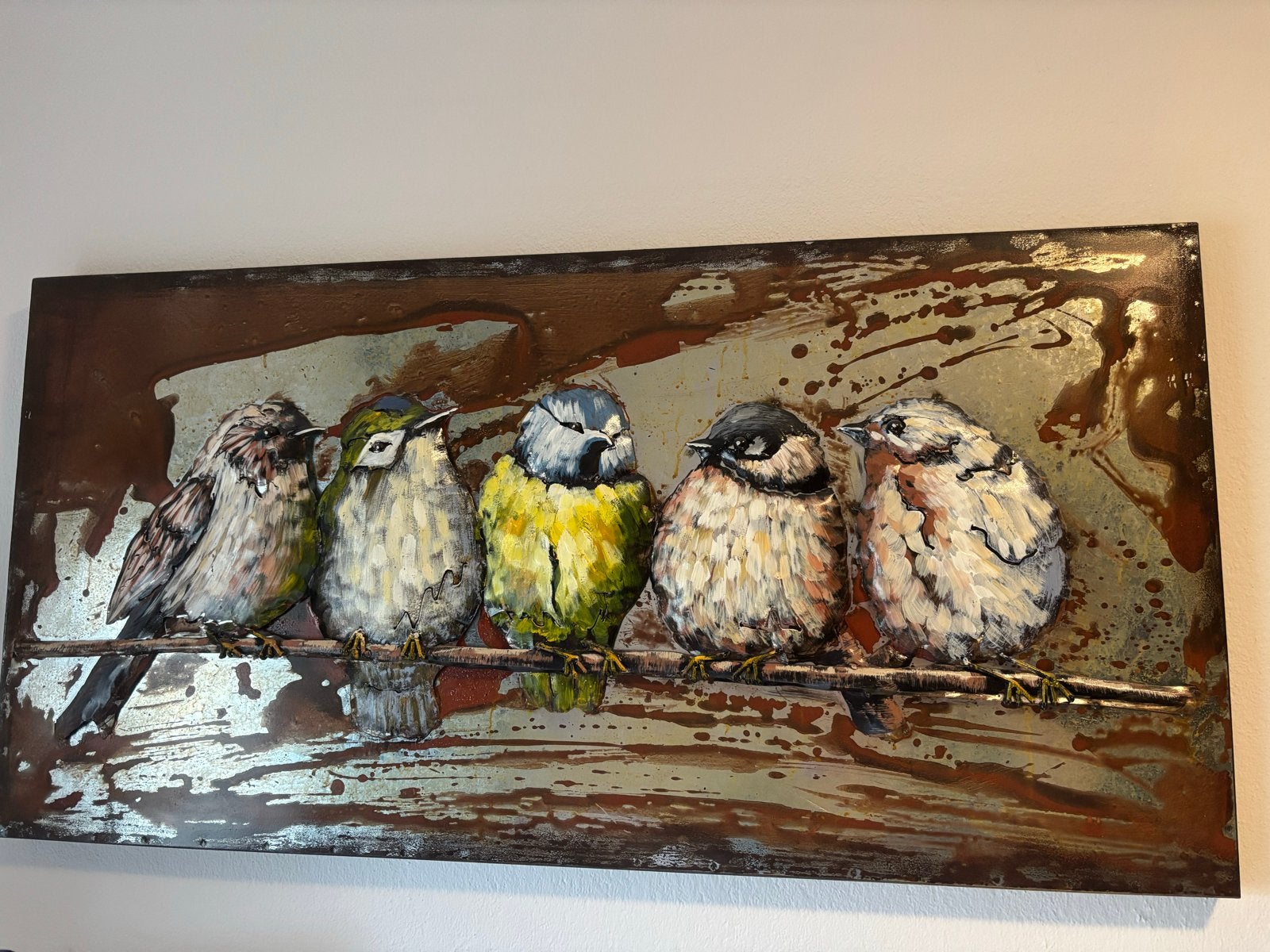 Metalen 3D wand decoratie 'Vogels op een tak' 100x50c, Ophalen, Metaal, Decoratieobject, Zo goed als nieuw