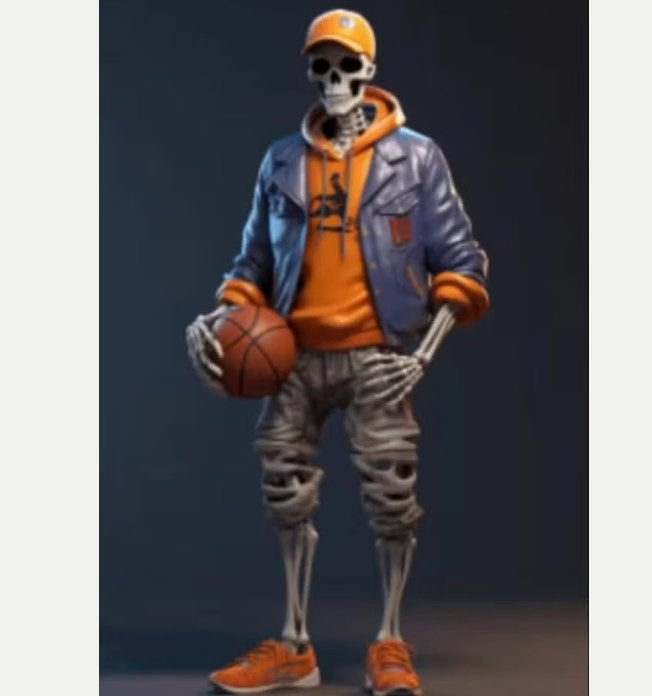 Prachtig beeldje Skelet basketballer (15cm)