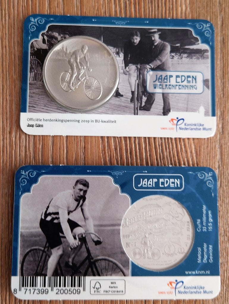 Jaap Eden Wielrenpenning in coincard, Postzegels en Munten, Verzenden, Overige materialen, Nederland