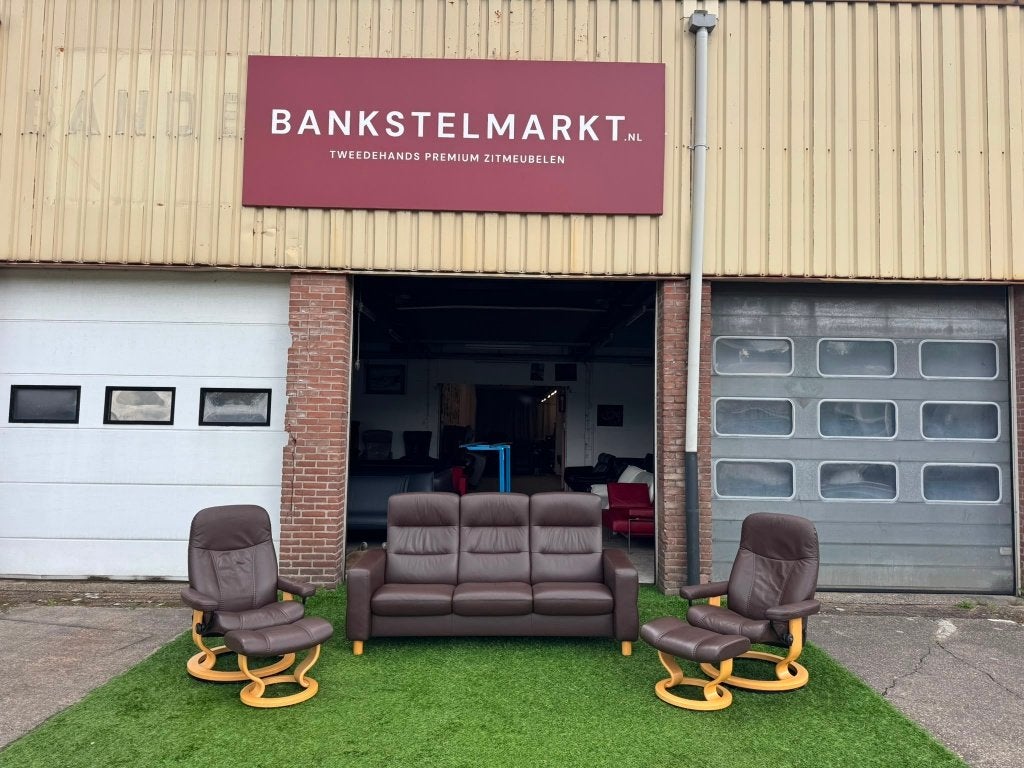 STRESSLESS Wave bankstel bruin leer design 3 bank+2fauteuils, Ophalen, Geen, Pahest@hotmail.nl, Design