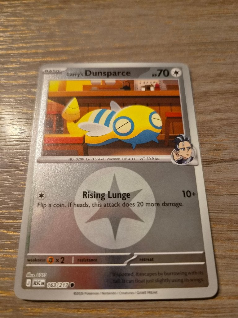 Larry's Dunsparce Pokémon Kaart 163/217 ASC, Ophalen of Verzenden, Zo goed als nieuw, Losse kaart, Foil