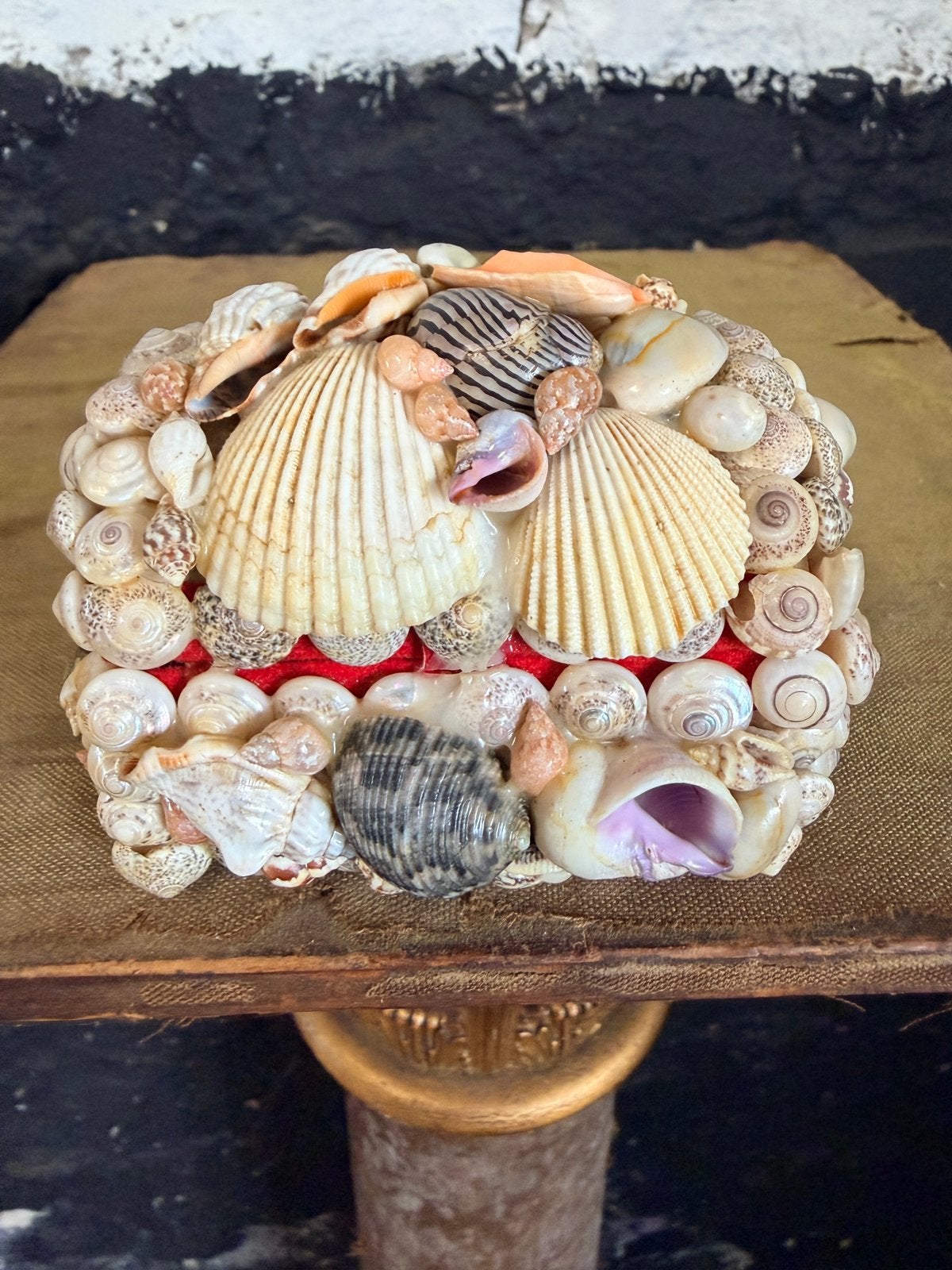 Klein vintage kistje sieradenkistje beplakt met schelpen, Antiek en Kunst, Ophalen of Verzenden