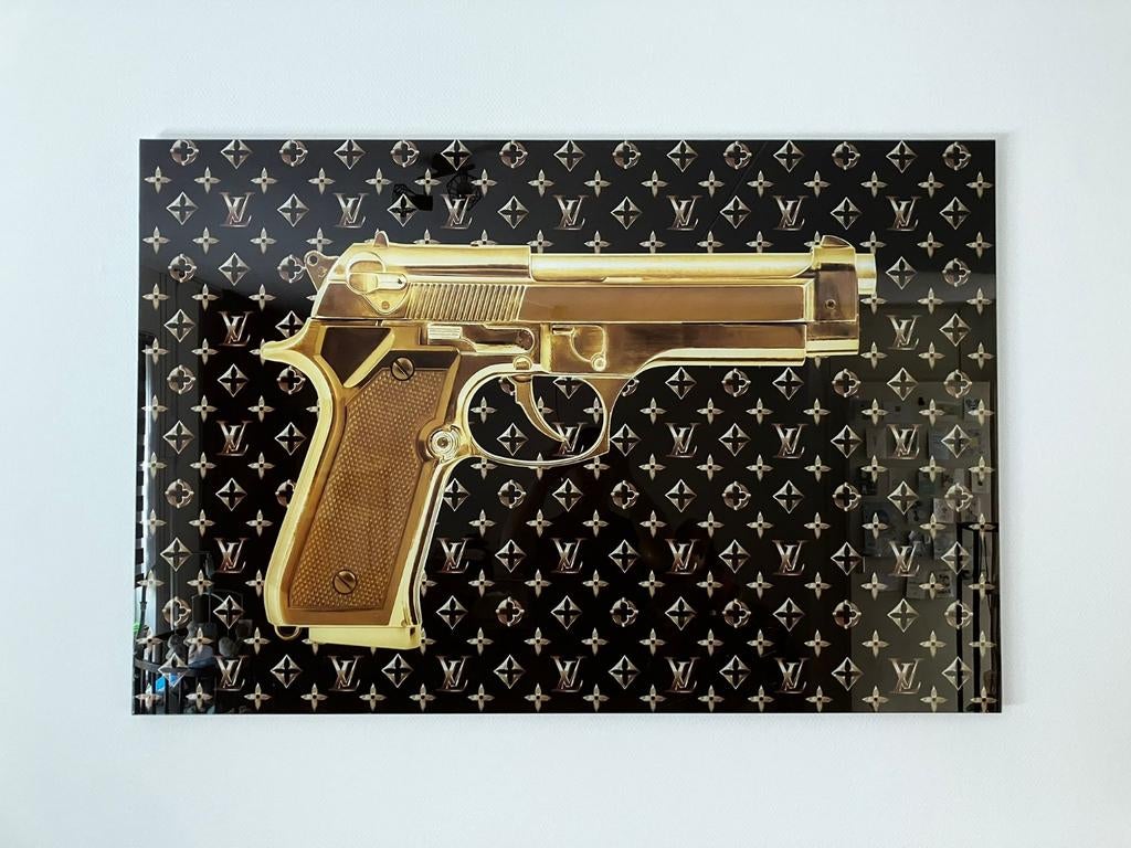 Gouden Pistool Kunstwerk - 120x80 cm, Ophalen