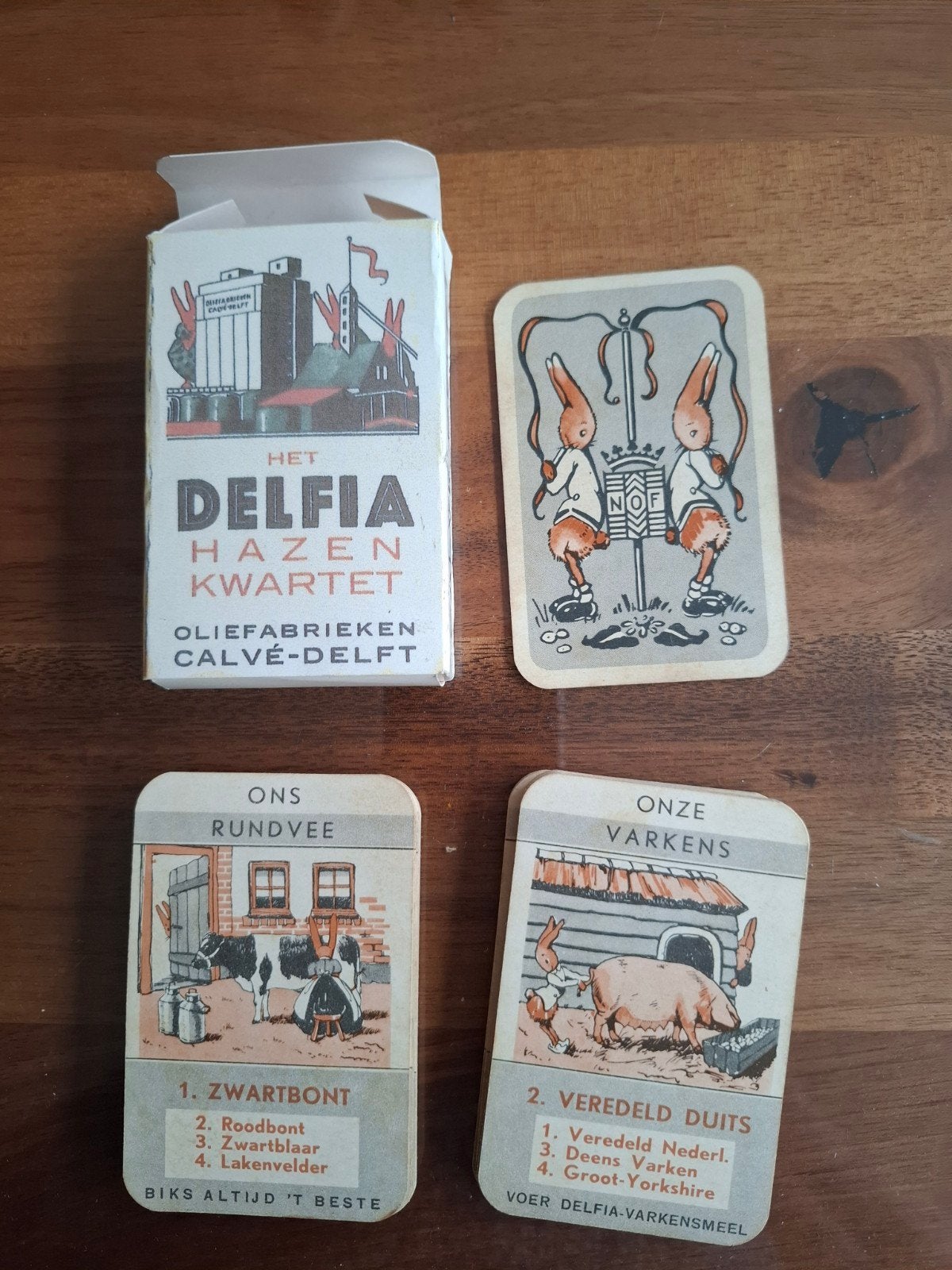 Vintage Delfia Hazen Kwartetspel - Calvé-Delft, Drie of vier spelers, Ophalen of Verzenden, Gebruikt, Calvé-Delft