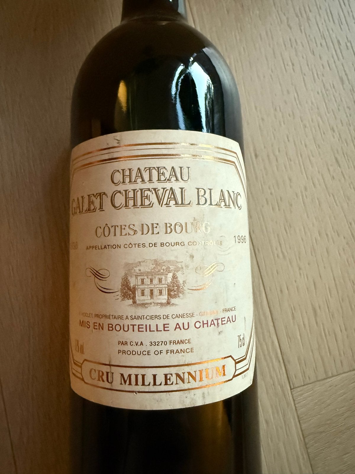 Chateau Galet Cheval Blanc Côtes de Bourg 1996, Ophalen of Verzenden, Gebruikt, Frankrijk, Rode wijn