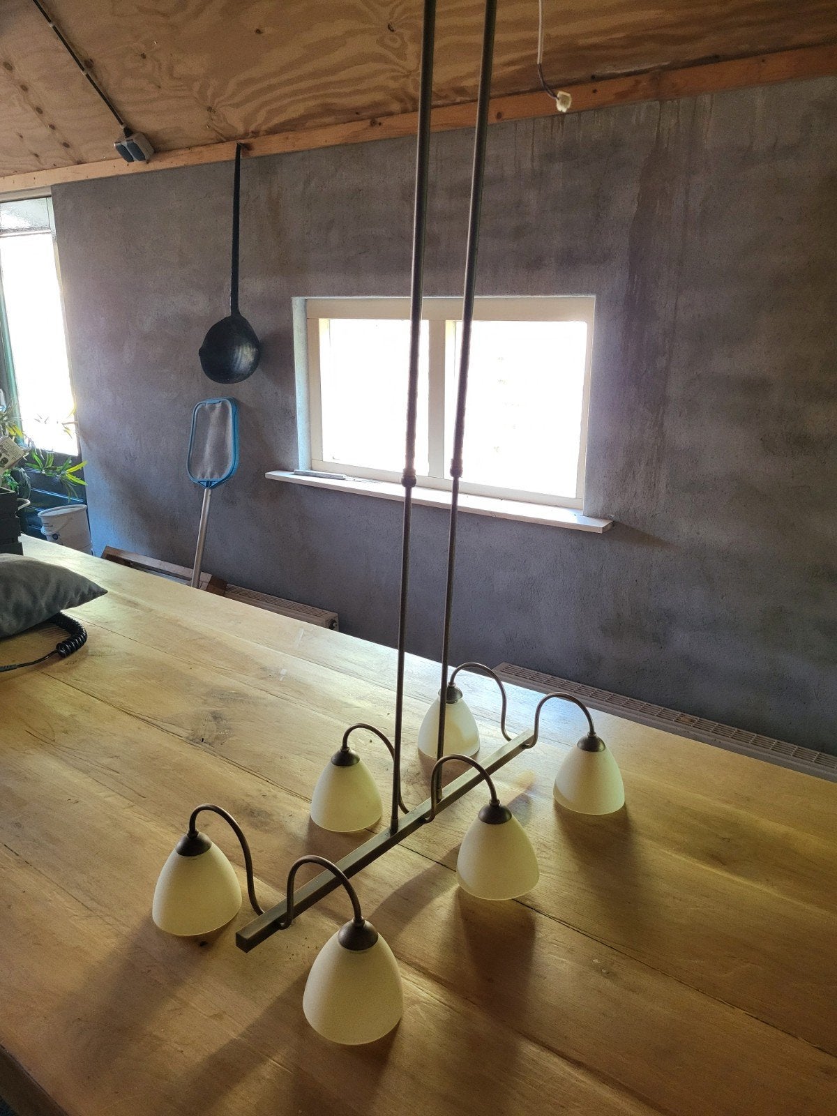 Eetkamertafel lamp met 6 lichtpunten, Ophalen, Gebruikt, Glas, Modern klassiek