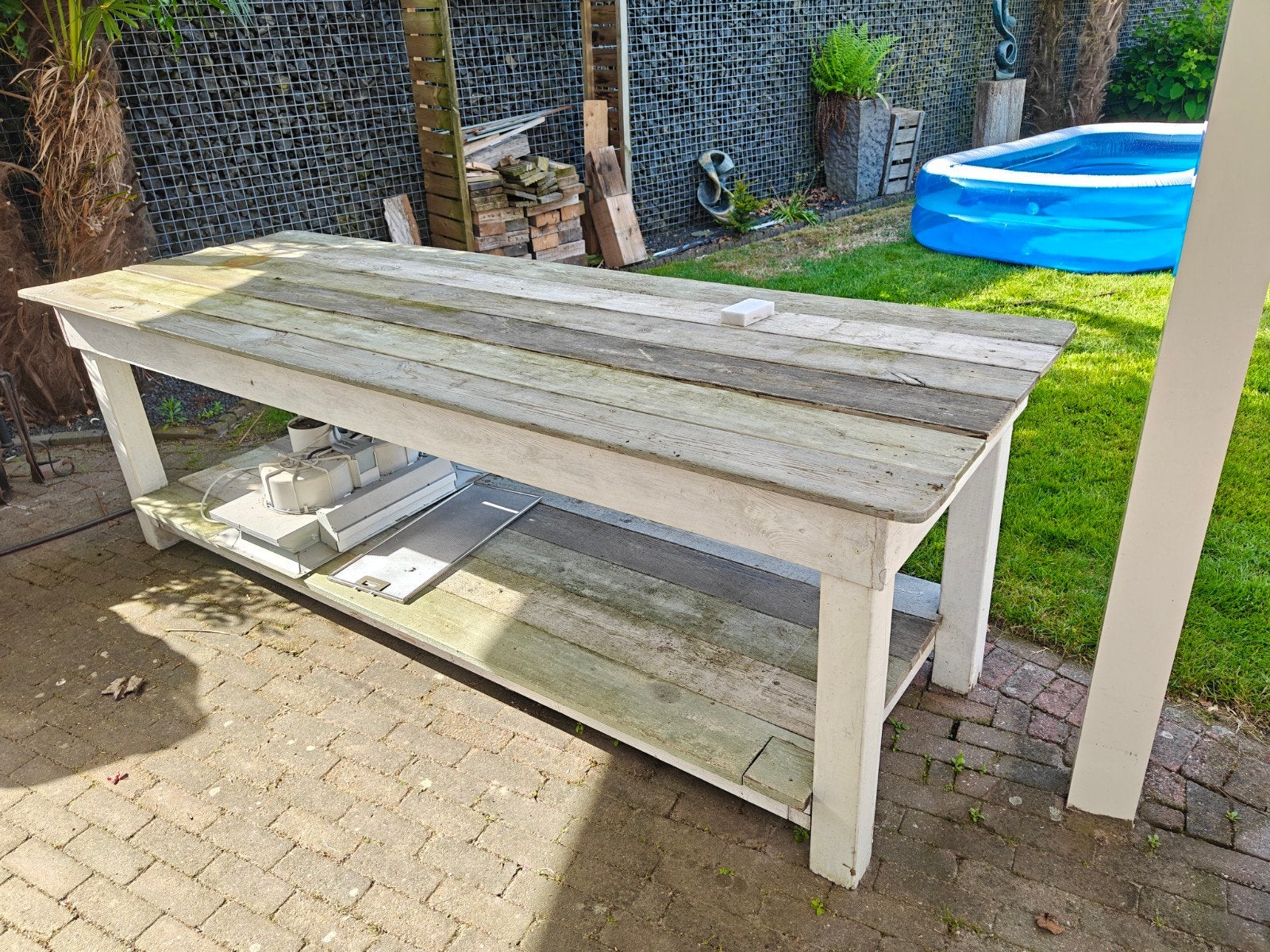Robuuste houten tafel voor buiten, Ophalen, Gebruikt, Rechthoekig, Hout