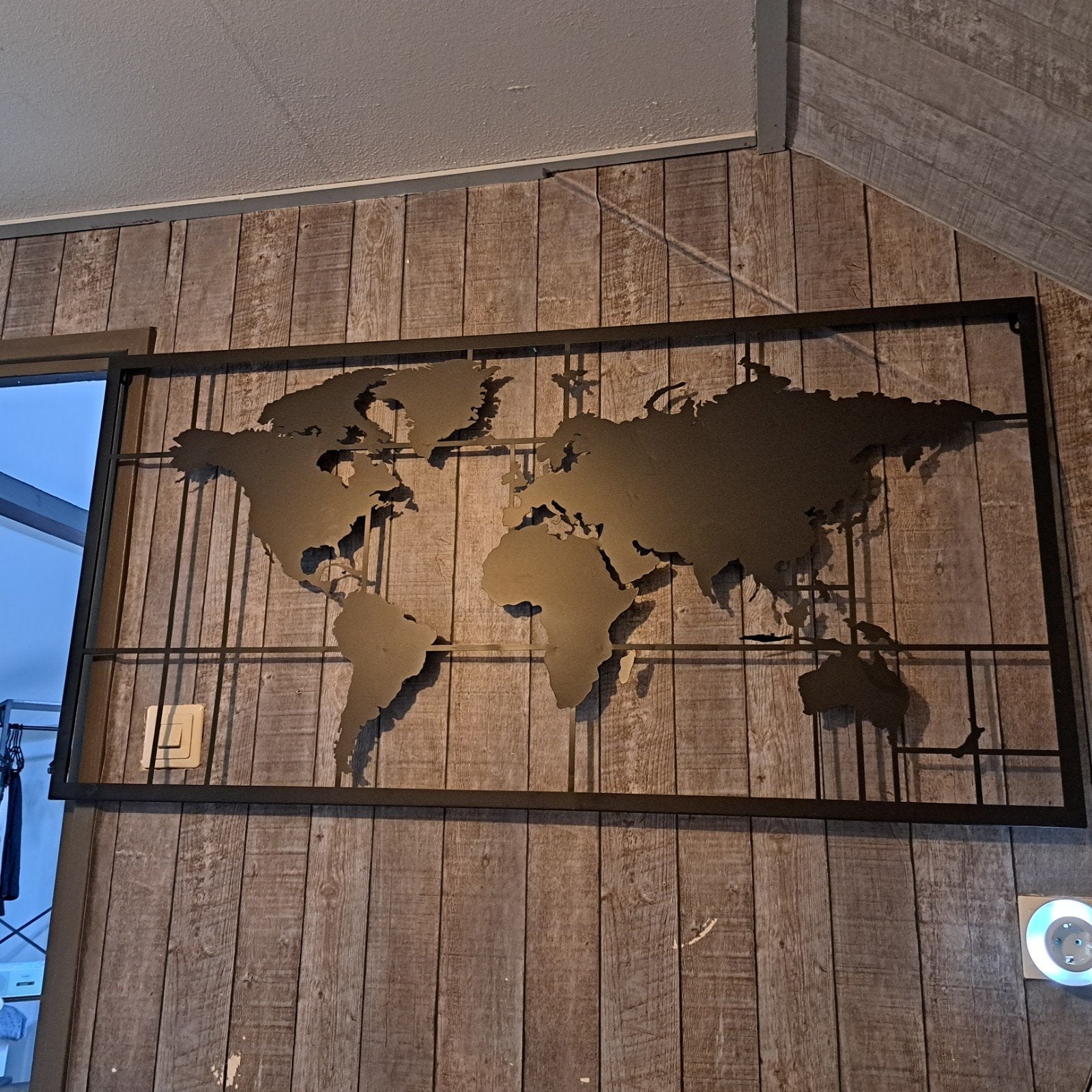 Metalen Wereldkaart Wanddecoratie - Industrieel Design, Ophalen, Metaal, Wandsculptuur, Industrieel