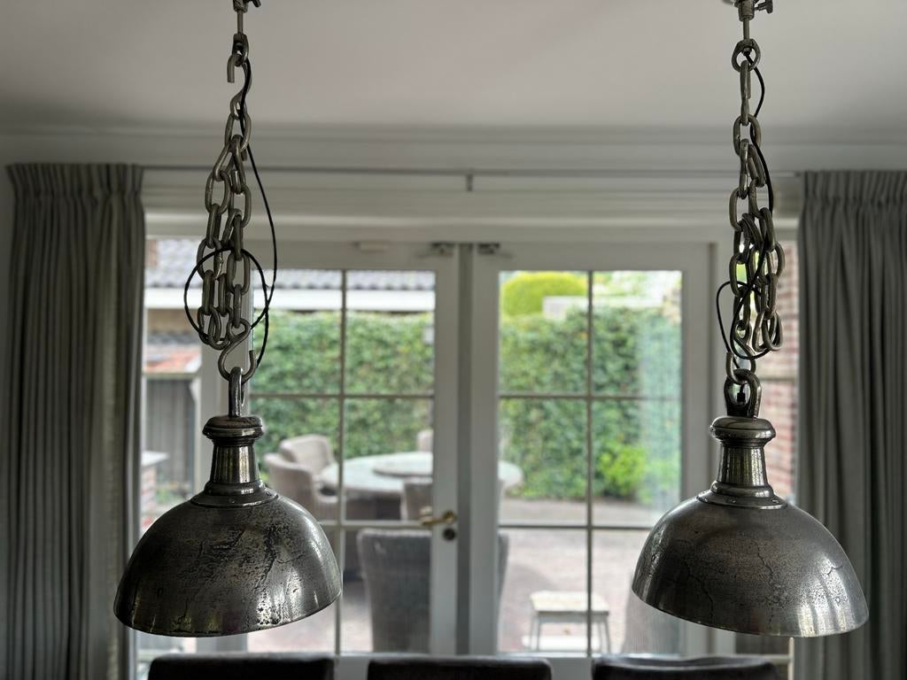 Vesper Industriële Hanglampen aan Houten Balk, Ophalen, Zo goed als nieuw, Hout, 75 cm of meer