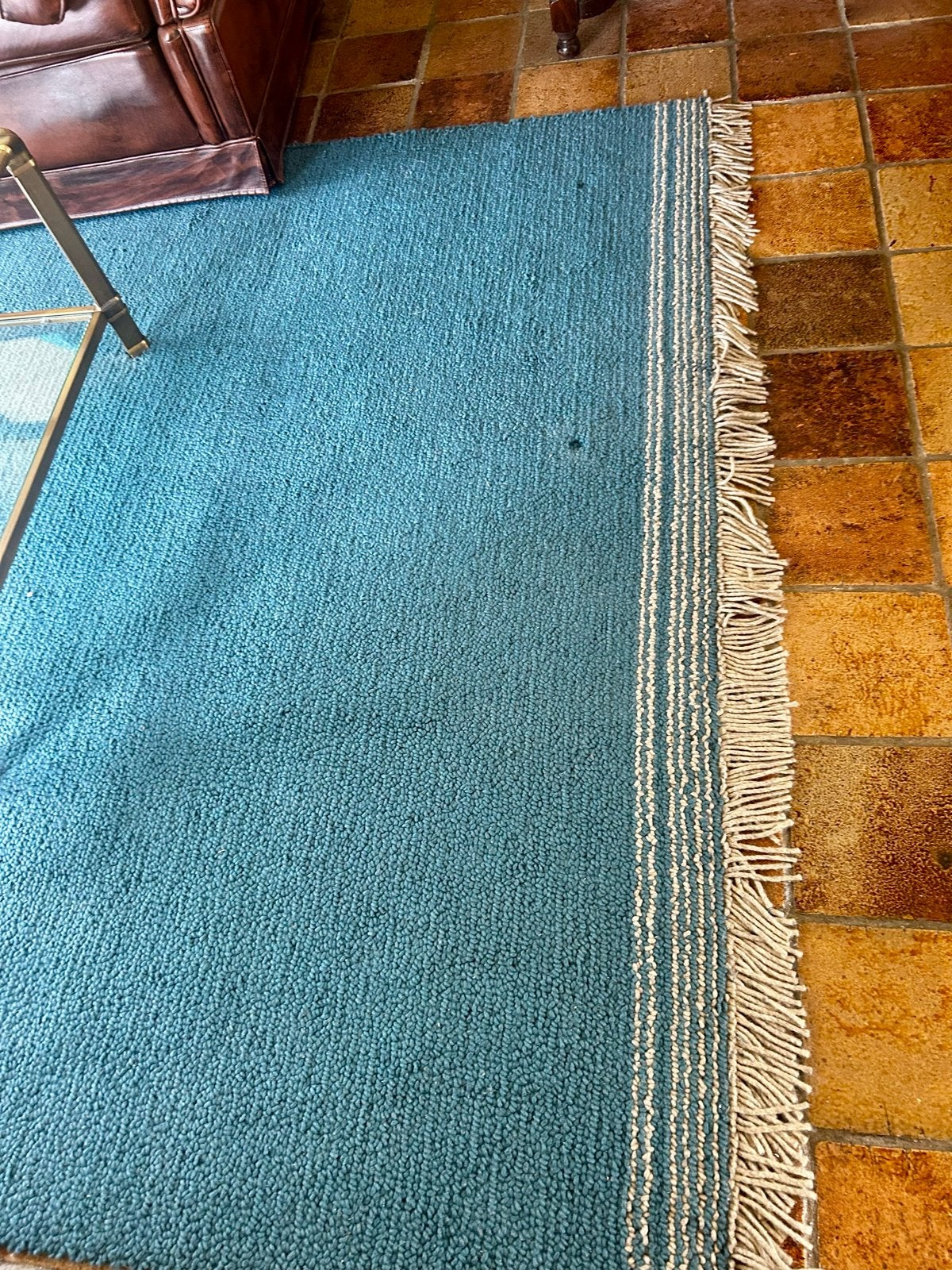 Blauwgroen vloerkleed met franjes, Ophalen, Blauw, 150 tot 200 cm, 200 cm of meer