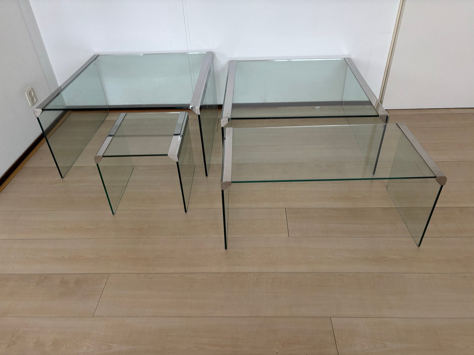 Set van 4 vintage Gallotti & Radice glazen tafels, Ophalen, Gebruikt, 50 tot 100 cm, Rond