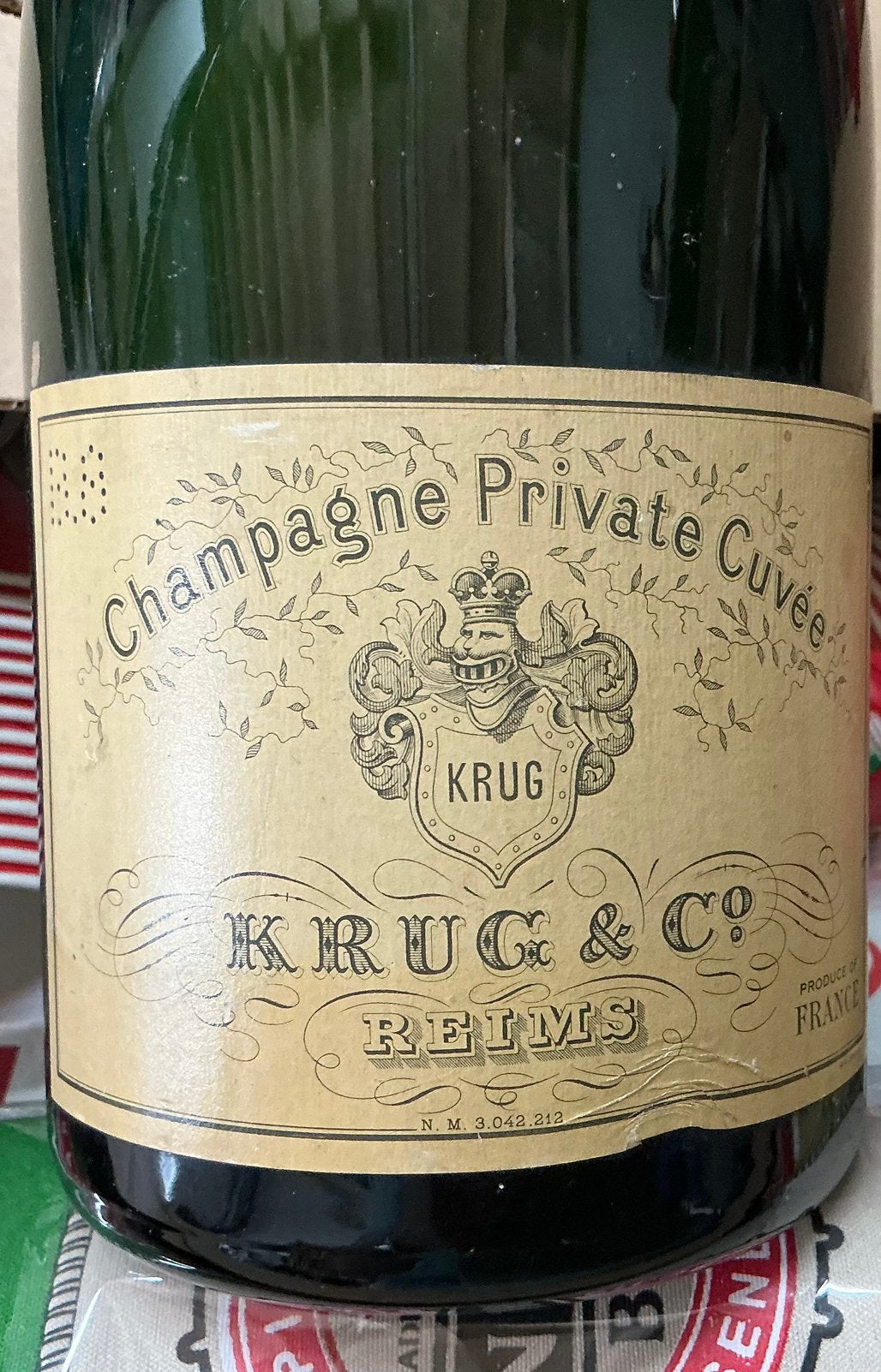 Mooie gave oude champagne fles, Verzamelen, Ophalen of Verzenden, Gebruikt, Frankrijk, Champagne