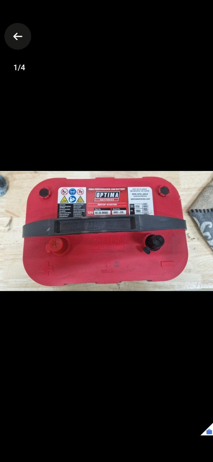 Optima Redtop 8002-250 50Ah startaccu - Weinig gebruikt, Ophalen