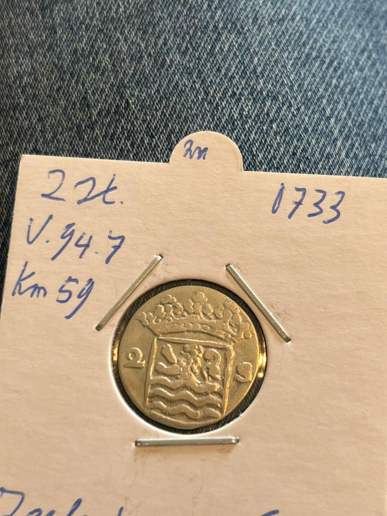 Zeeland dubbele stuiver 1733, Postzegels en Munten, Munten | Nederland, Vóór koninkrijk, Zilver, Losse munt, Overige waardes