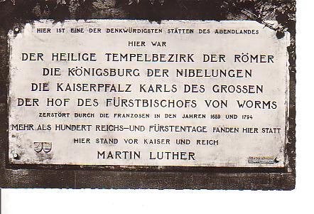 Ansichtkaart 	Worms a. Rhein (D)	Gedenkplaat	Maarten Luther, Verzenden, 1940 tot 1960, Ongelopen, Duitsland