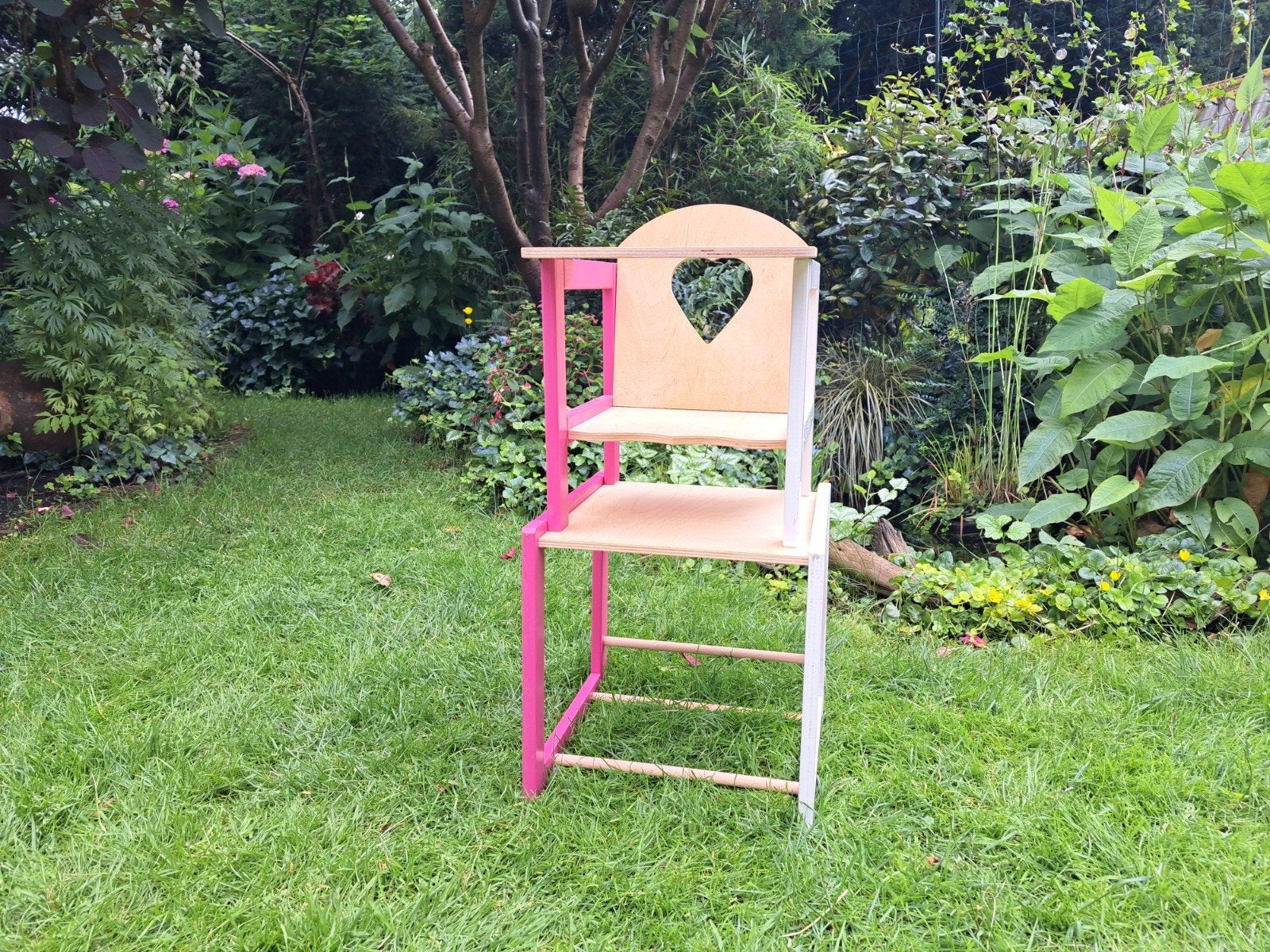Stapelbare poppenstoel en -tafel, roze/wit hout, Ophalen of Verzenden, Gebruikt, Babypop