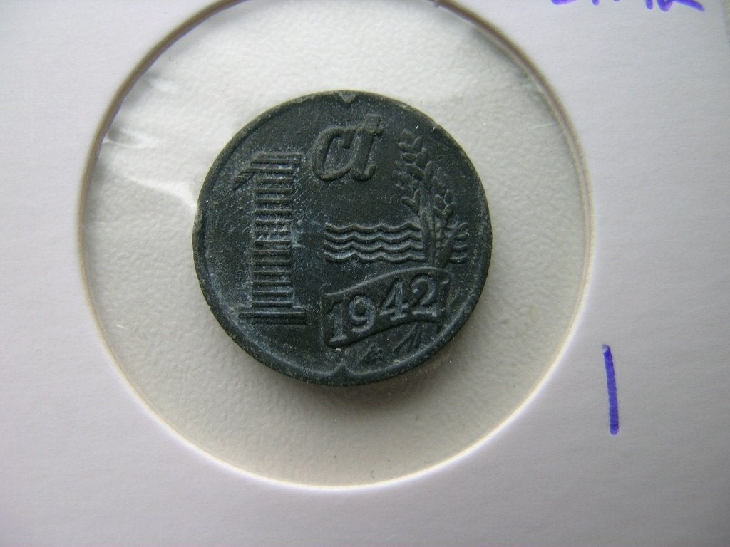 Cent 1942 zink (nr 1), Postzegels en Munten, Munten | Nederland, Ophalen of Verzenden, Koningin Wilhelmina, 1 cent, Losse munt