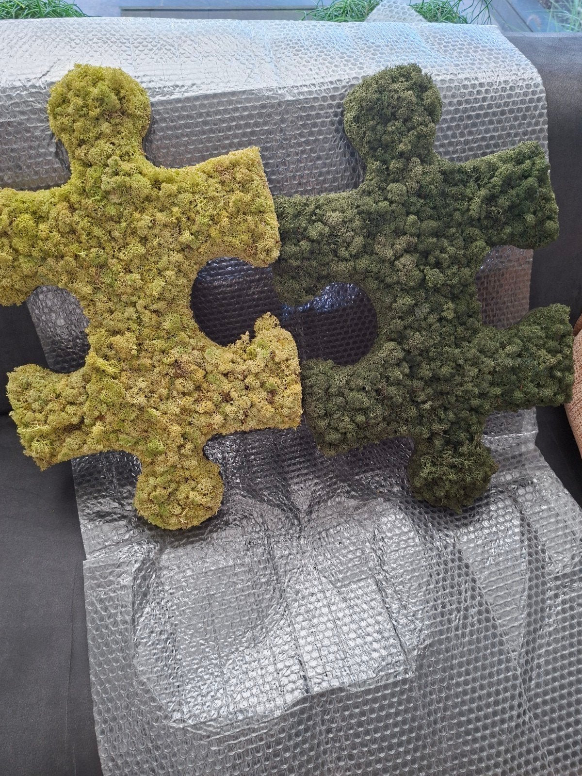 Mosschilderij - Puzzelstukken van mos, Groen, Gebruikt, Ophalen of Verzenden, Natuurlijk materiaal