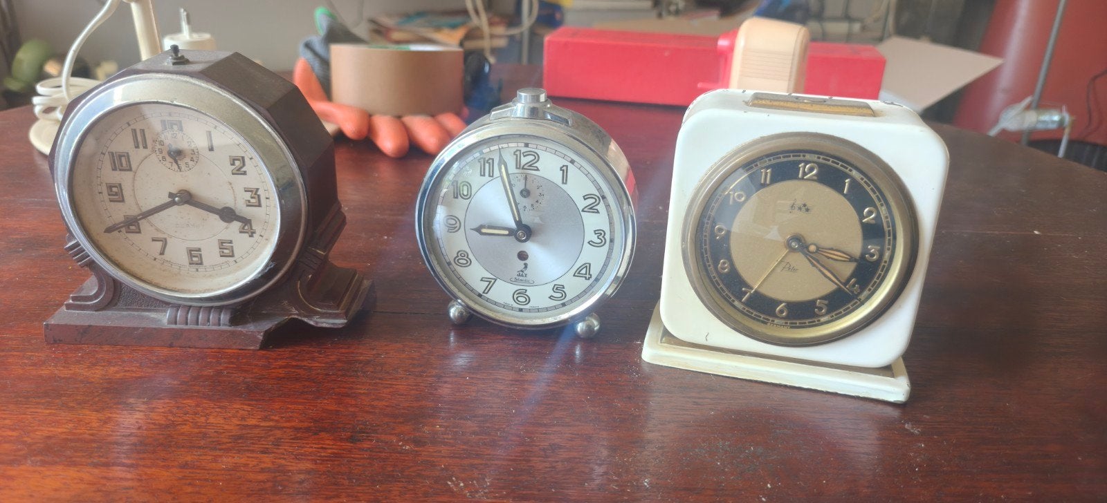 Set van 3 vintage mechanische wekkers: Blangy, Jaz, Peter, Antiek en Kunst, Ophalen of Verzenden