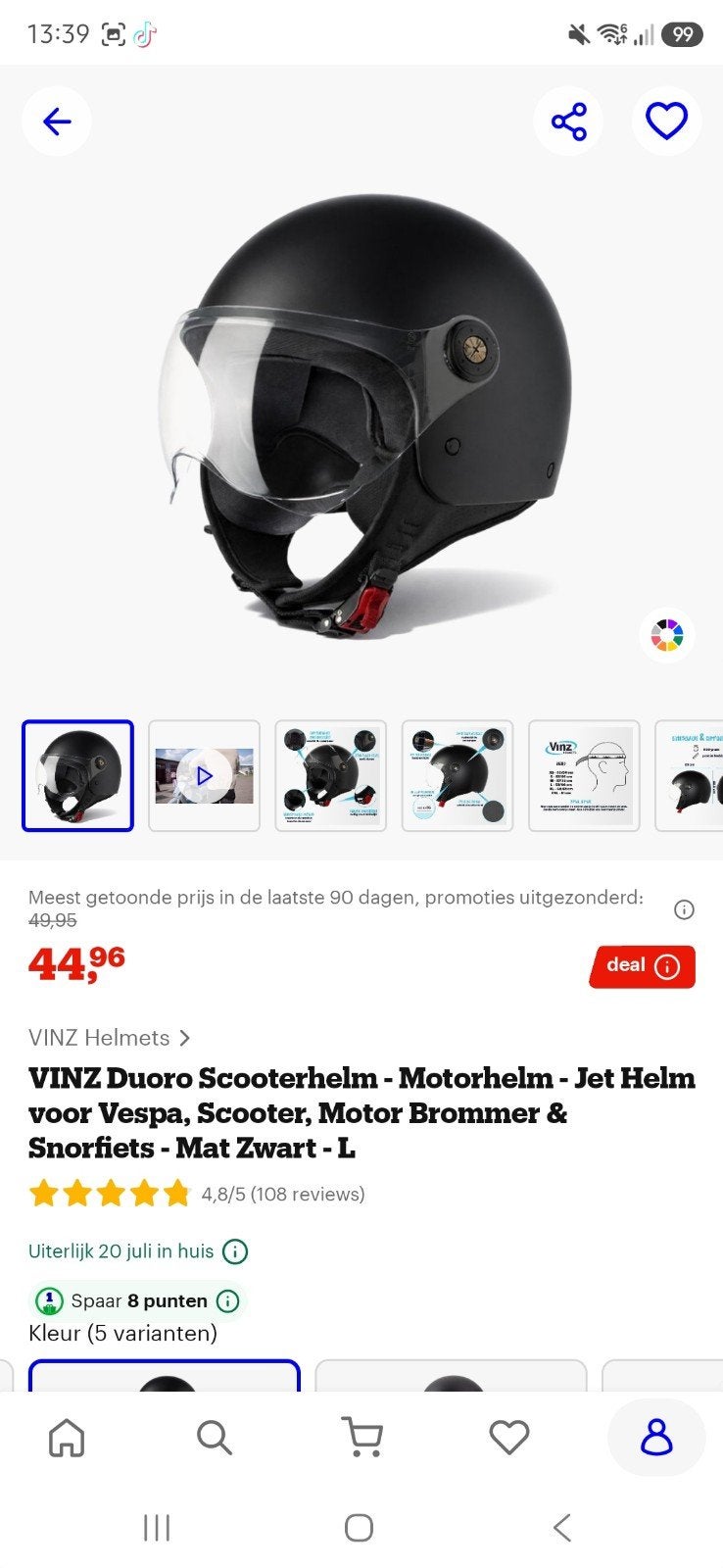 VINZ Duoro Scooterhelm - Mat Zwart - Maat L, Fietsen en Brommers, Brommerhelmen, Ophalen, Zo goed als nieuw
