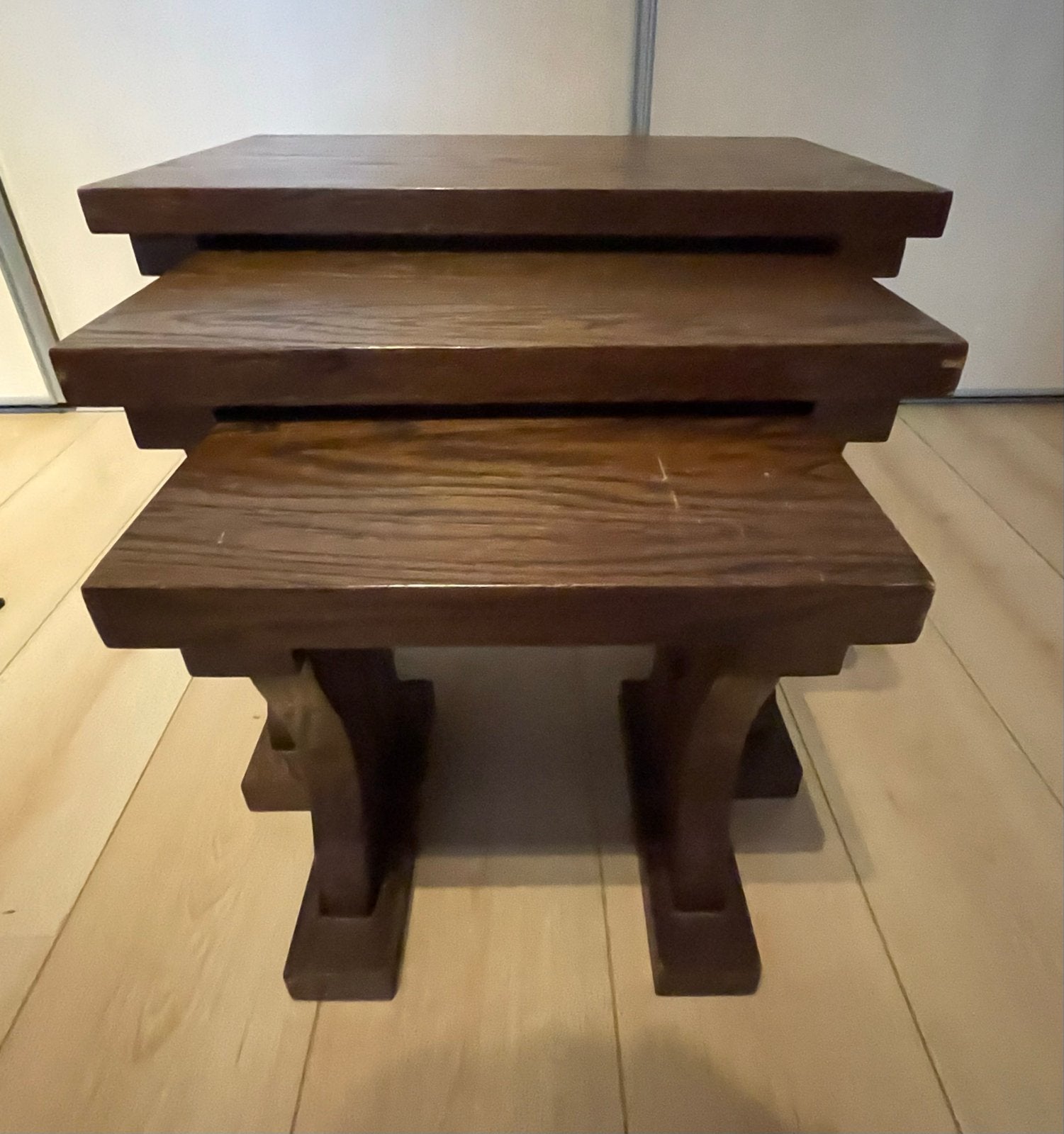 Set van 3 eiken bijzettafeltjes, Ophalen, Minder dan 45 cm, Minder dan 55 cm, Gebruikt
