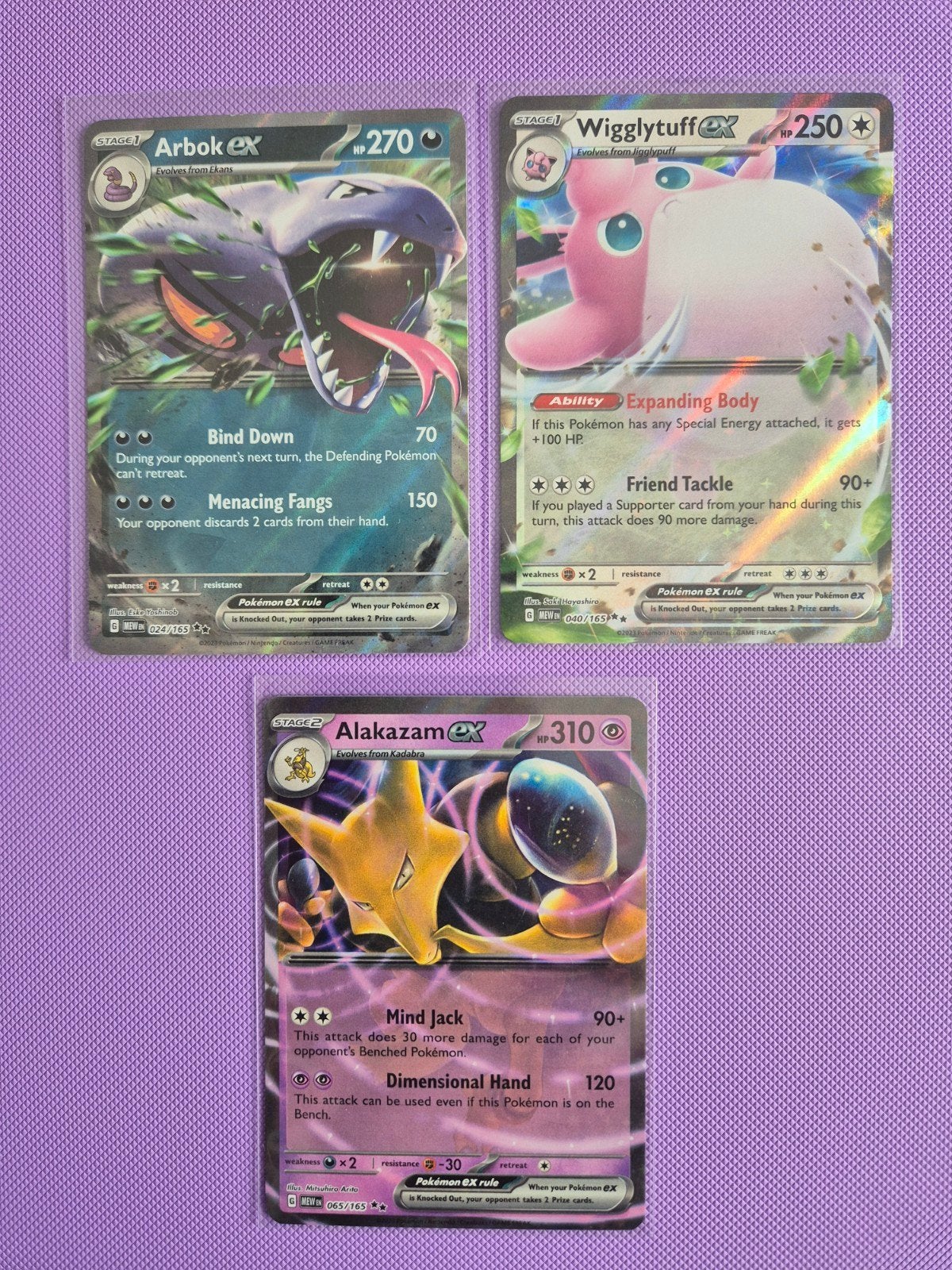 Pokémon Mew 151: Arbok ex, Wigglytuff ex & Alakazam ex - NM, Ophalen of Verzenden, Zo goed als nieuw, Meerdere kaarten, Foil