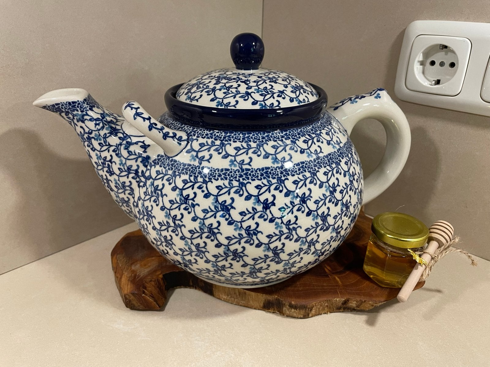 Nieuwe Bunzlau Theepot 3 Liter - Met Klein Barstje in Deksel, Theepot/fluitketel, Blauw, Nieuw, Ophalen of Verzenden
