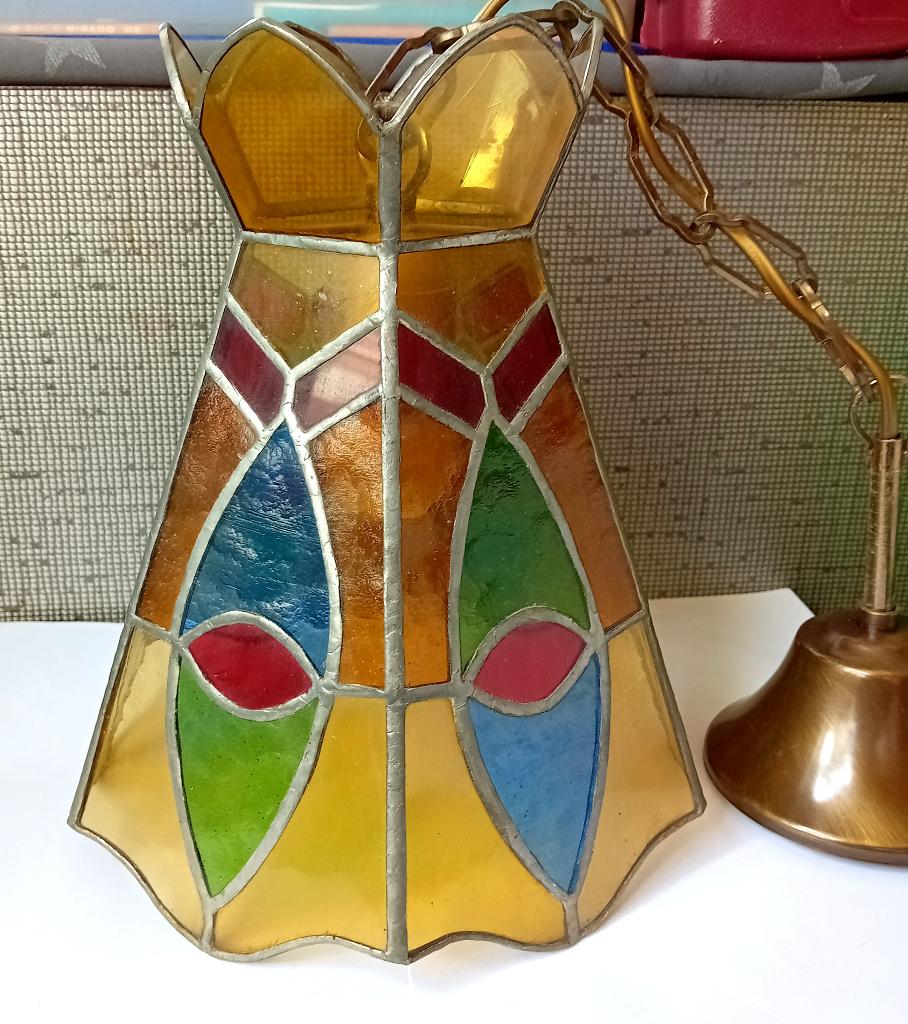vintage glas in lood hanglamp, Antiek en Kunst, Ophalen of Verzenden