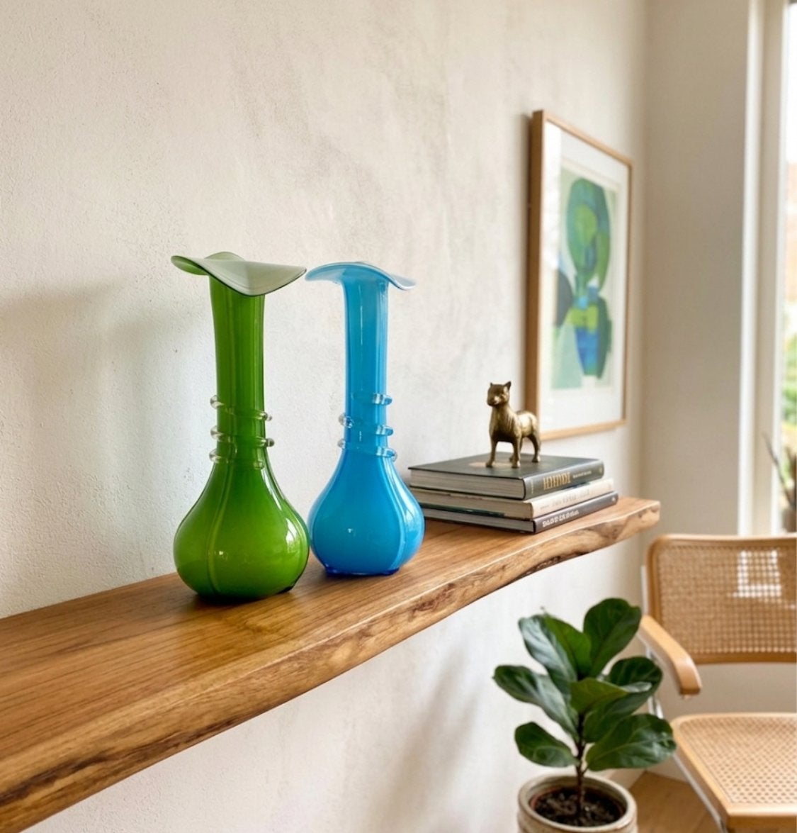 Set van 2 Murano-stijl glazen vazen - Groen en Blauw, Ophalen of Verzenden