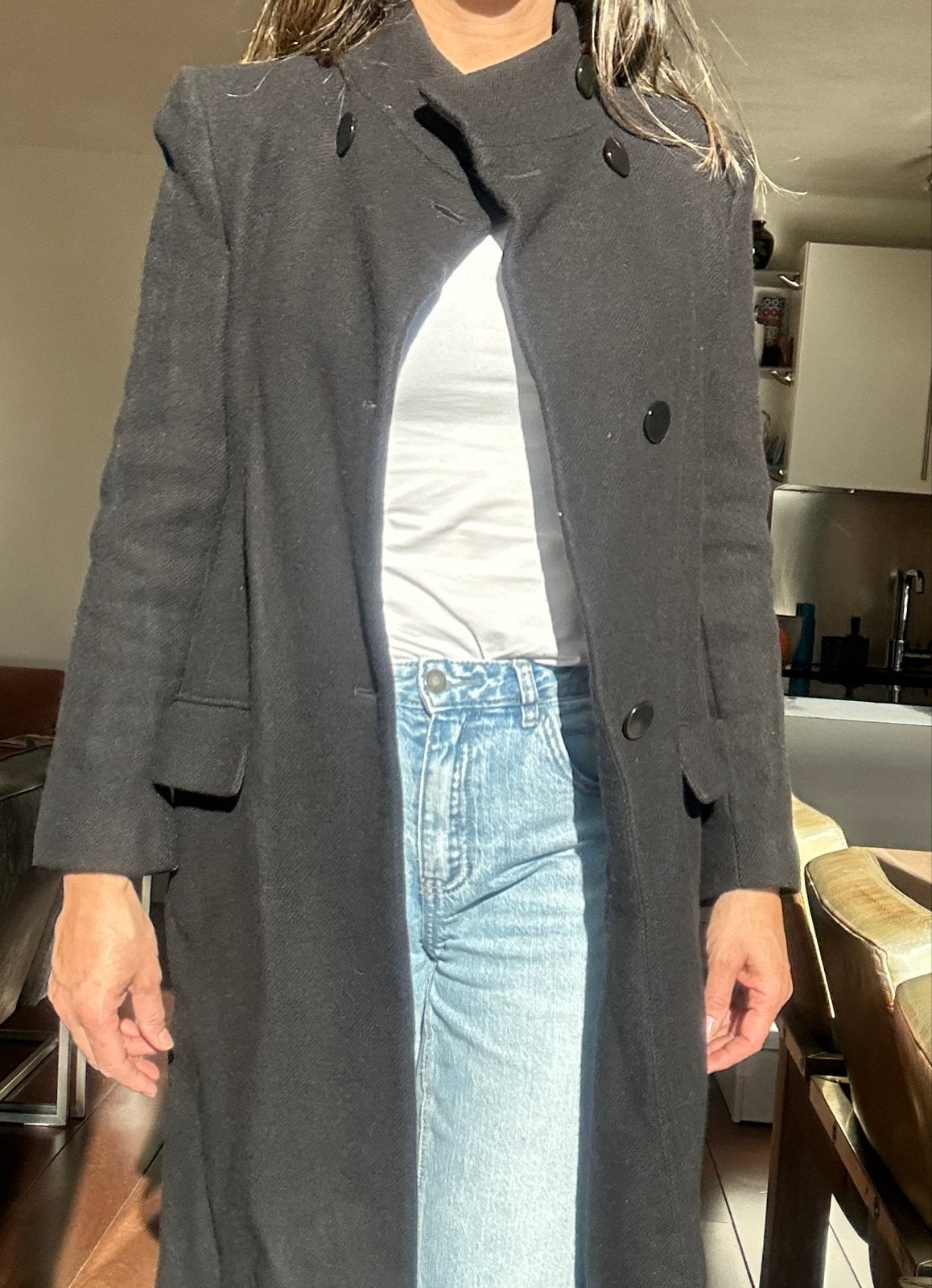 Zwarte Zara Manteco wollen jas - Maat M, Kleding | Dames, Ophalen of Verzenden, Zo goed als nieuw, Maat 38/40 (M), Zwart