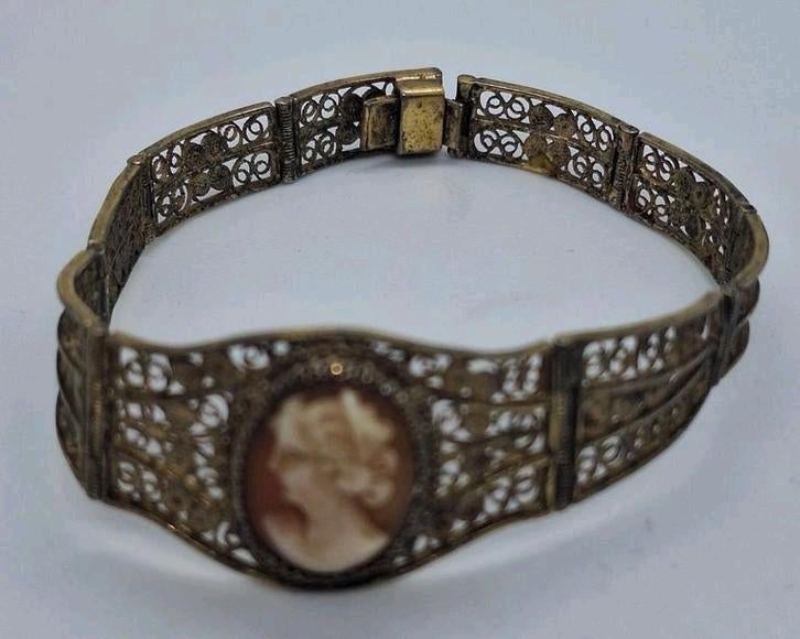 Armband filligrain verguld camee, Ophalen of Verzenden, Zilver, Armband, Verguld