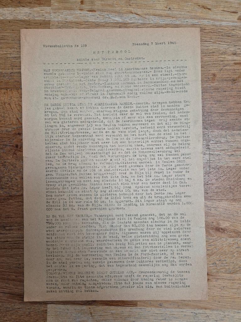 Wo2 illegale pers verzetskrant Het Parool, 7 maart 1945, Ophalen of Verzenden, Nederland, Boek of Tijdschrift