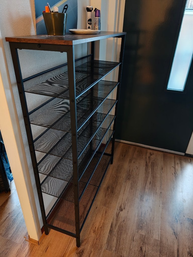 Large industrial shoe rack / Groot industrieel schoenenrek, Ophalen, Zo goed als nieuw
