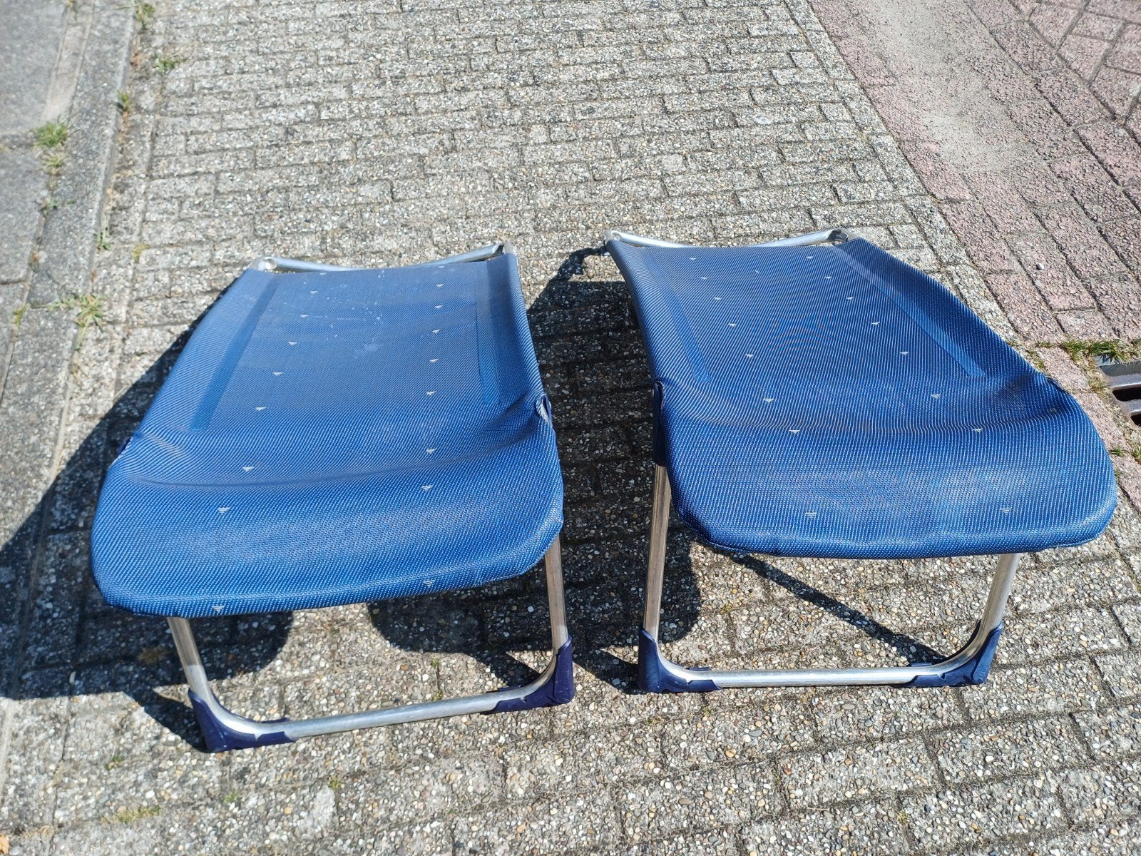 2 Crespo voetenbankjes blauw - Ideaal voor camping/tuin, Ophalen, Gebruikt, Campingstoel