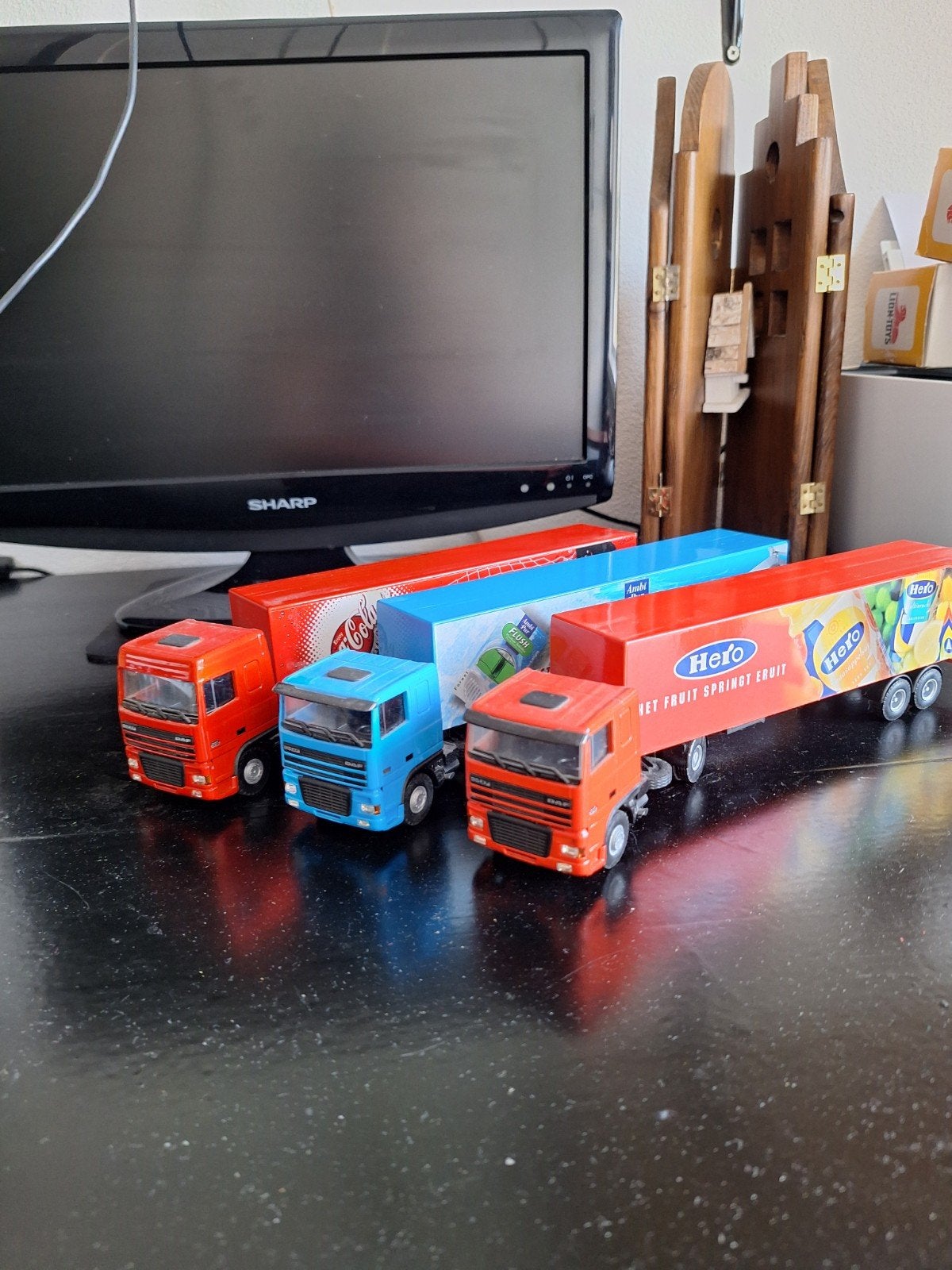3 Lion Toys DAF VRACHTWAGENS - Coca-Cola, Hero, Flush, Overige merken, Gebruikt, 1:50 of kleiner, Ophalen of Verzenden