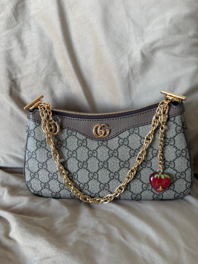 Gucci GG Supreme Ophidia Mini Schoudertas met Aardbei, Ophalen of Verzenden, Nieuw, Bruin, Schoudertasje