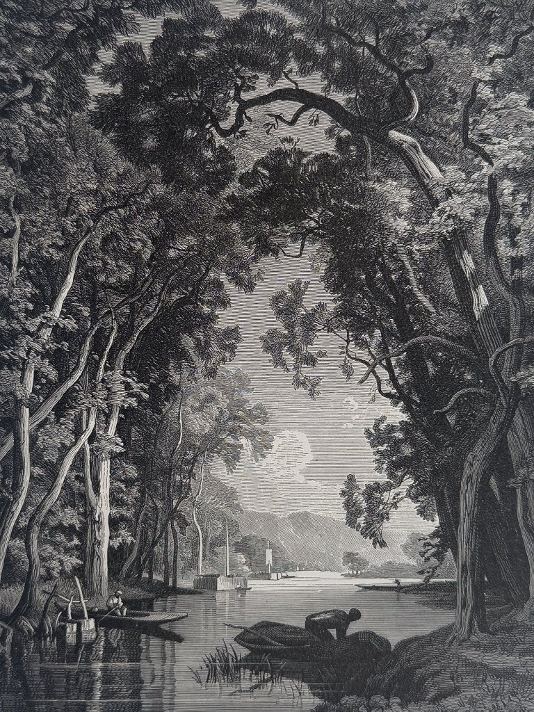 E. Grandsire - Houtgravure, antieke prent 1869 - Rivier, bos, Antiek en Kunst, Kunst | Etsen en Gravures, Ophalen of Verzenden