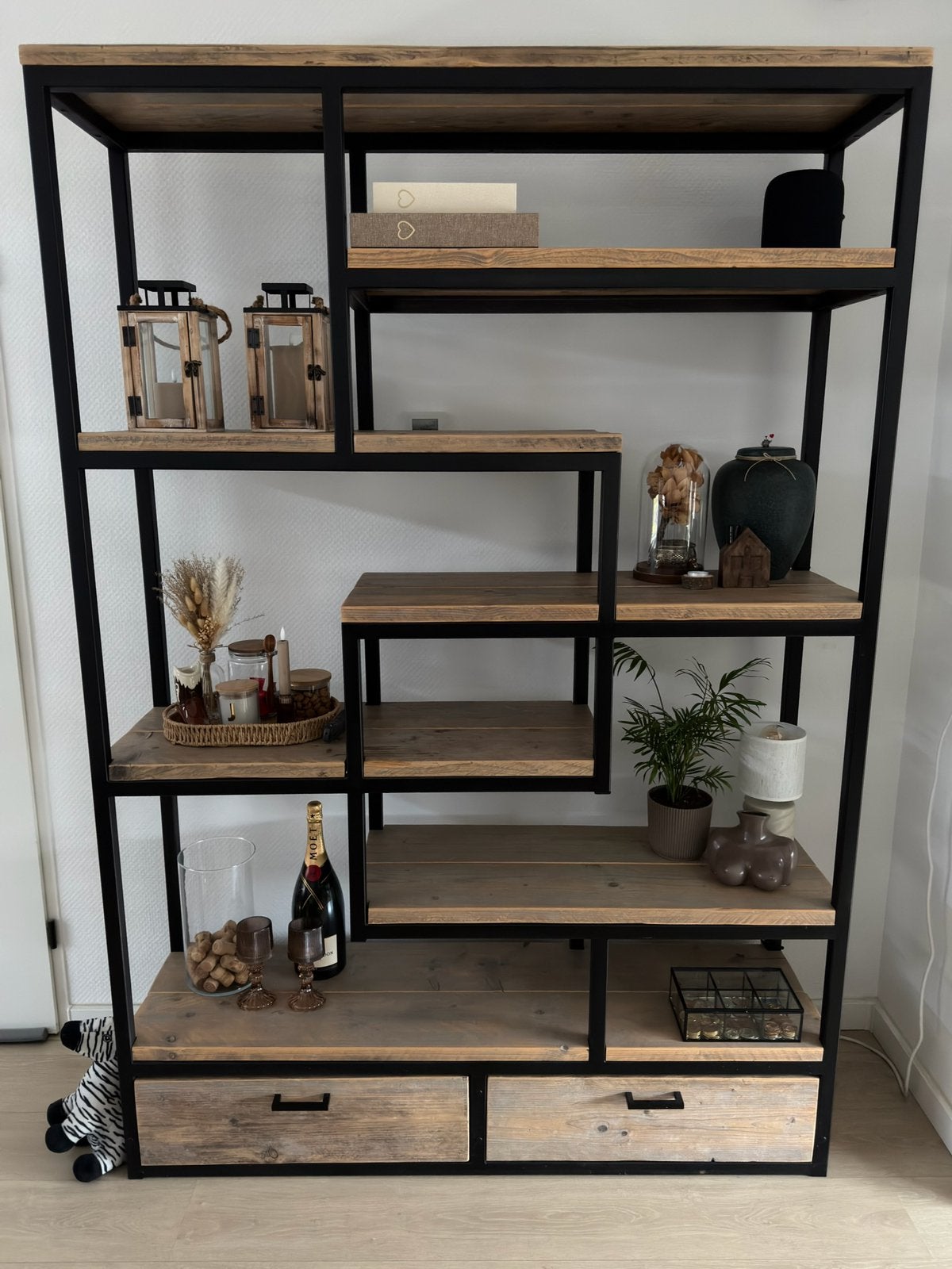 Industriële kast 140x204 cm Steigerhout & staal (Softclose), Ophalen, Met plank(en), 200 cm of meer, Zo goed als nieuw