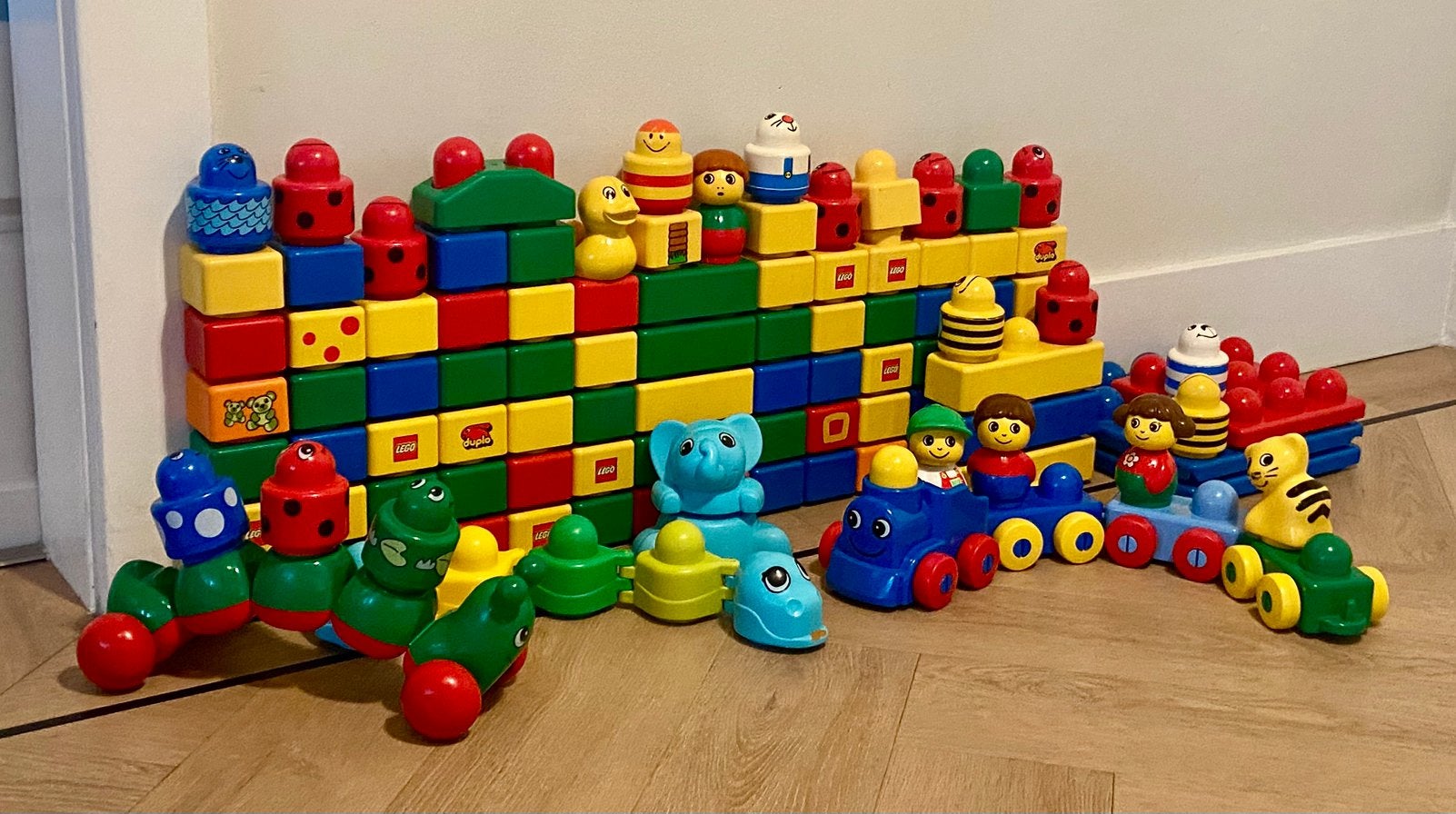 Grote set Duplo Primo met trein, poppetjes en dieren, Ophalen of Verzenden, Gebruikt, Duplo