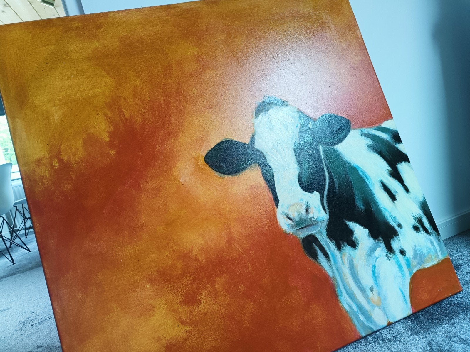 Modern schilderij van een koe - Tanja van Achterley, Acrylverf, Dieren, Overige materialen, Gesigneerd
