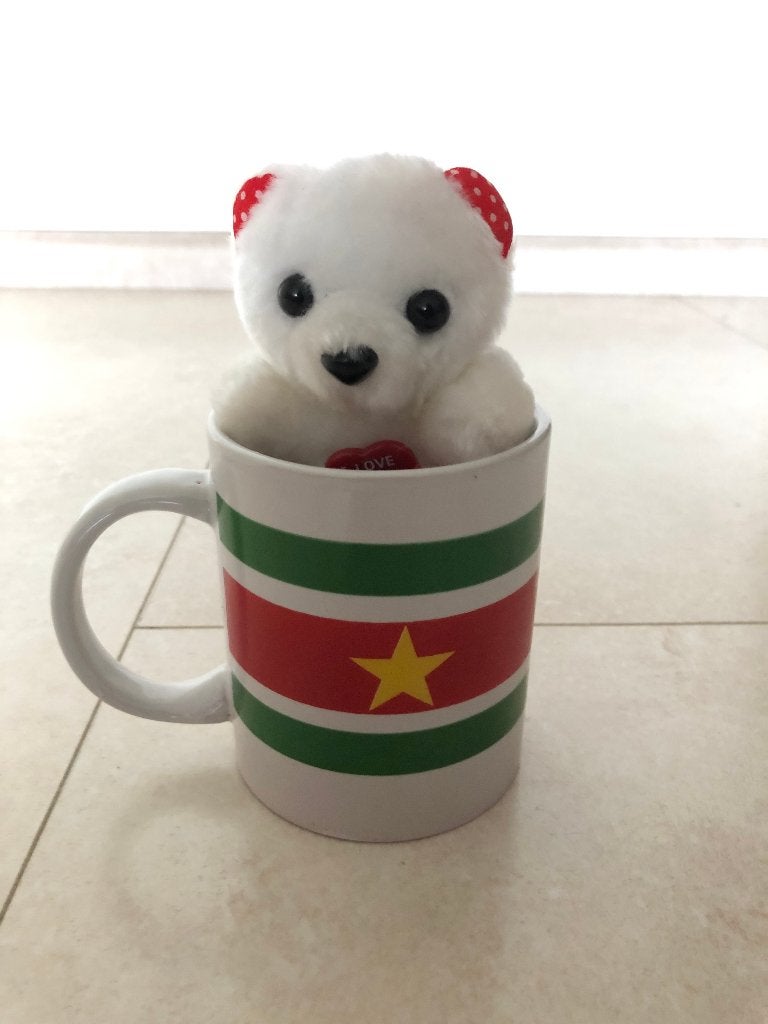 Mok met Surinaamse vlag met knuffeltje/beertje "I love you", Overige materialen, Nieuw, Ophalen of Verzenden, Overige stijlen