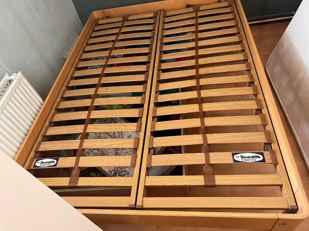 Auping bed 140x200 (48 cm) + lattenbodem + matras, Ophalen, Gebruikt, Bruin, 140 cm