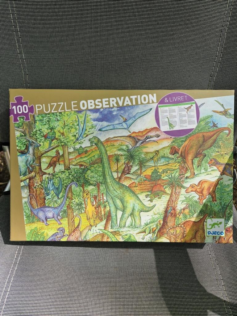 Djeco Puzzel Observatie Dinosaurus 100 stukjes  met poster, Ophalen, Minder dan 500 stukjes, Zo goed als nieuw, Legpuzzel