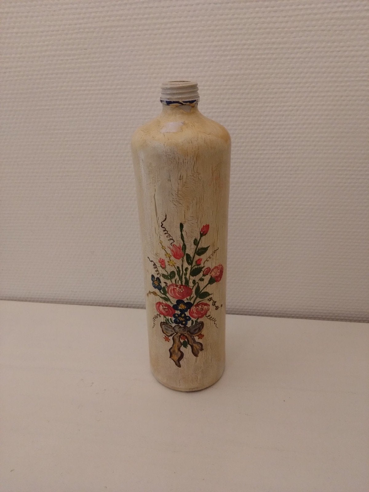 Mooie decoratieve fles met handgeschilderde bloemenprint., Ophalen of Verzenden